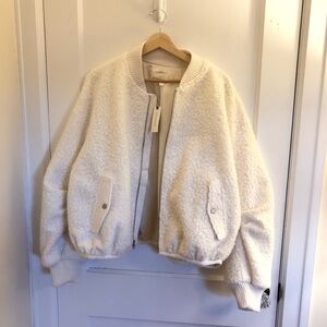 Anthropologie Sherpa Bomber Jacket Cream White